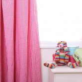 Hot Pink Gingham Pleated Curtains with Lining